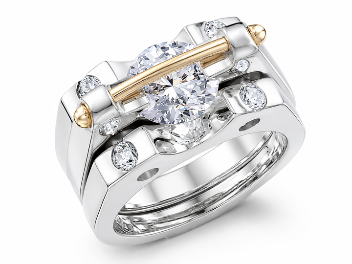 ALPHA/OMEGA set with 4 Moissanite stones